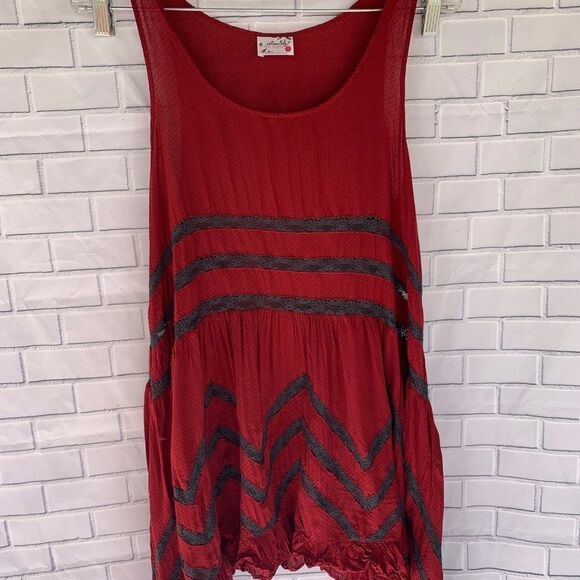 Intimately Free People Red Voile/Lace Tuni… - Picture 2 of 4